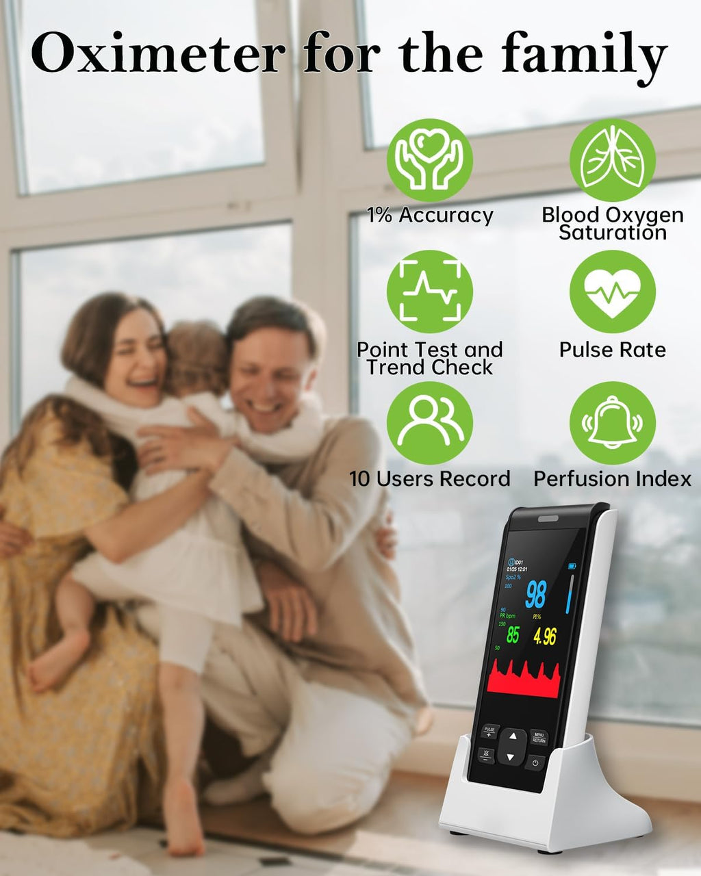 Rechargeable Handheld Finger Pulse Oximeter, SpO2 Oxygen Saturation Monitor

