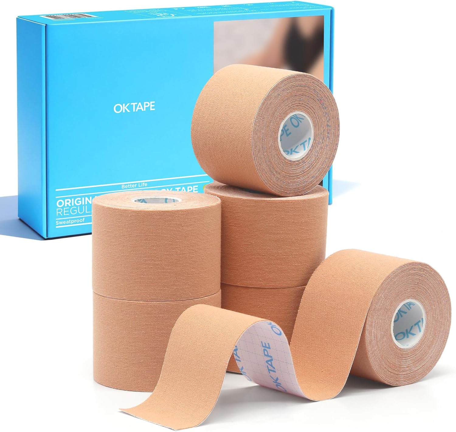 OK TAPE Regular Kinesiology Tape 2 in x 16.4 ft, Cotton Athletic Support Tape

