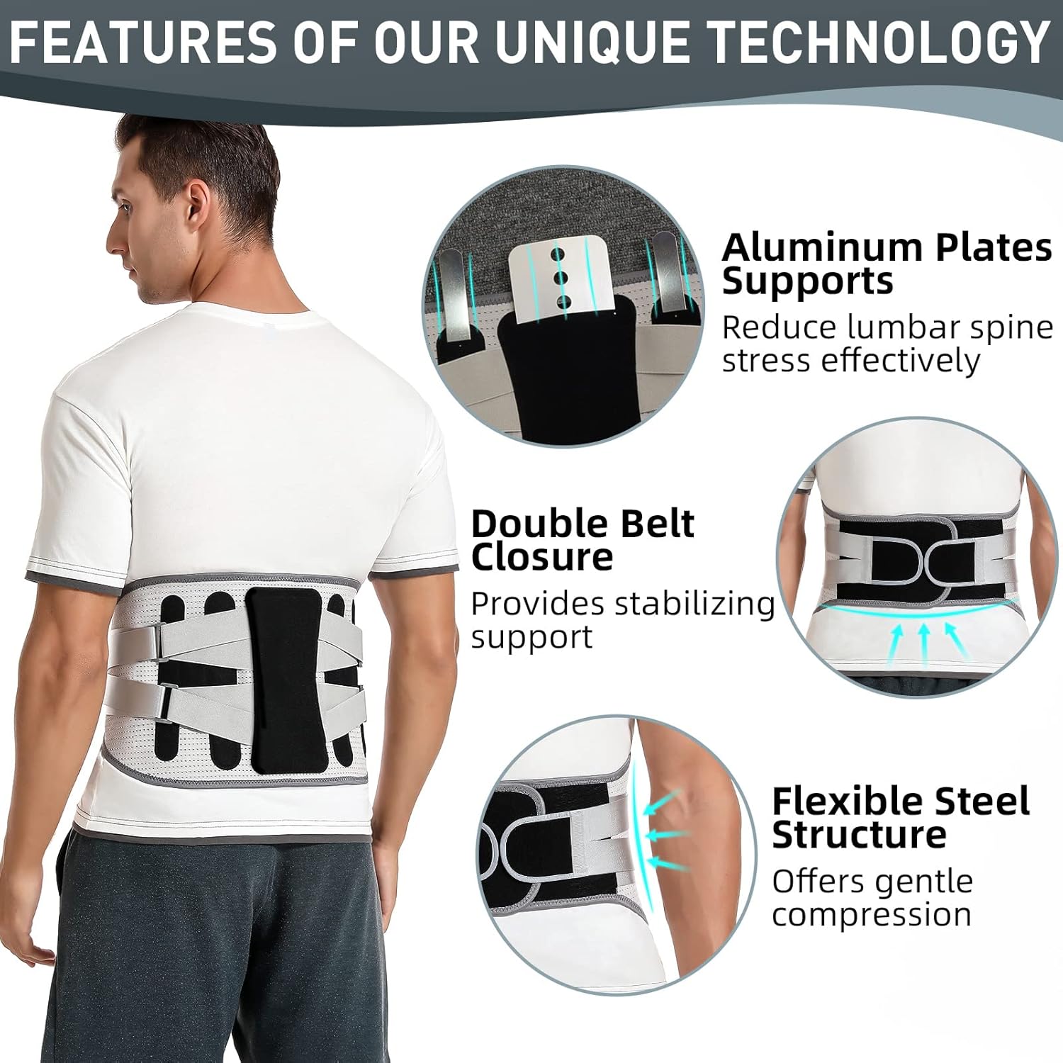 Back Brace for Lower Back Pain Lumbar Support Adjustable Belt with Spine Supports

