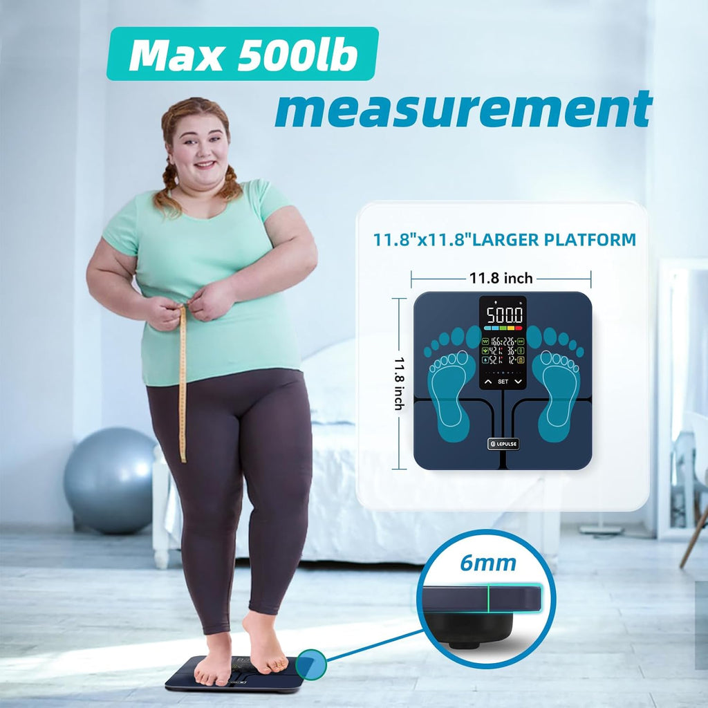 Lepulse Smart Body Fat Scale for Bathroom with BMI, Muscle, Water and 500 lb Capacity

