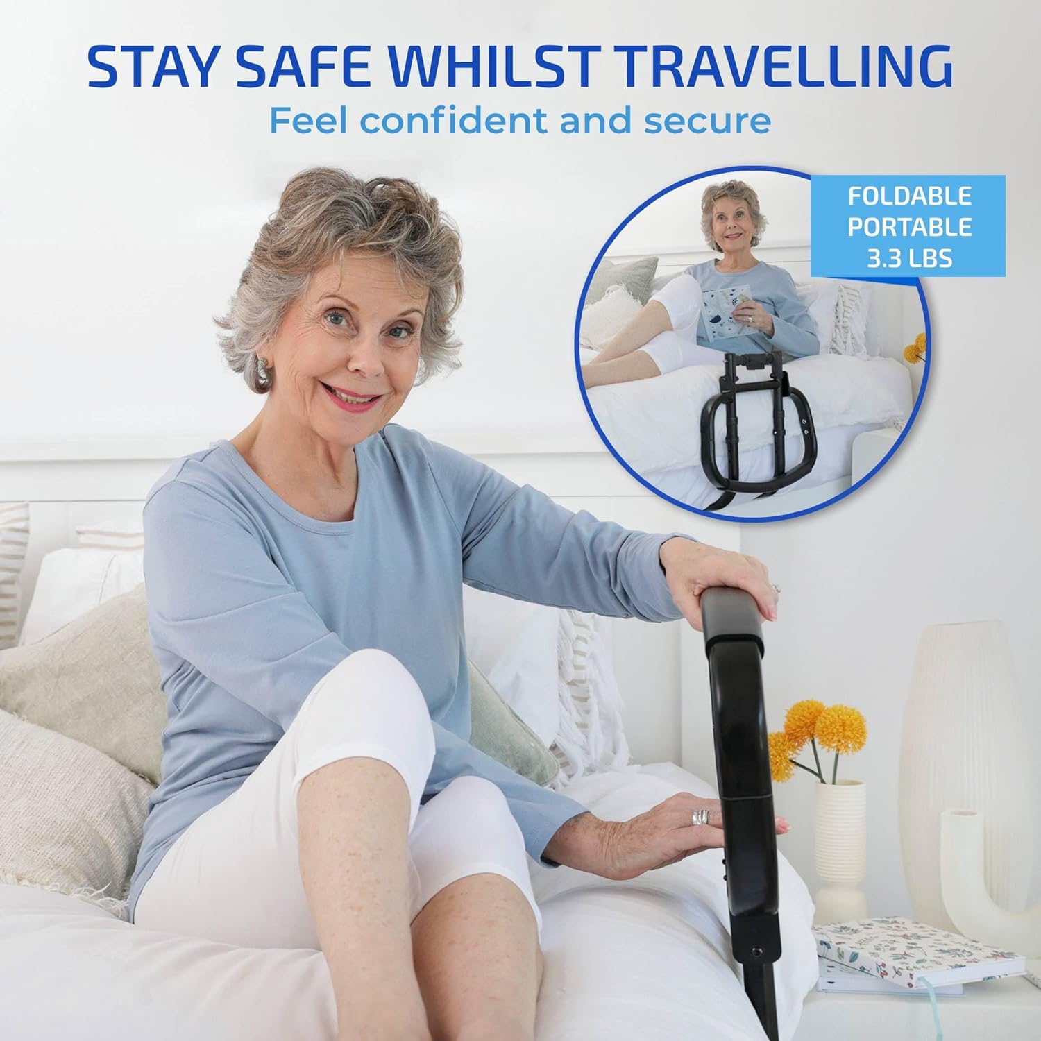 WELLORA Adjustable Foldable Bed Rail for Seniors, Safety Support Up to 330 lb

