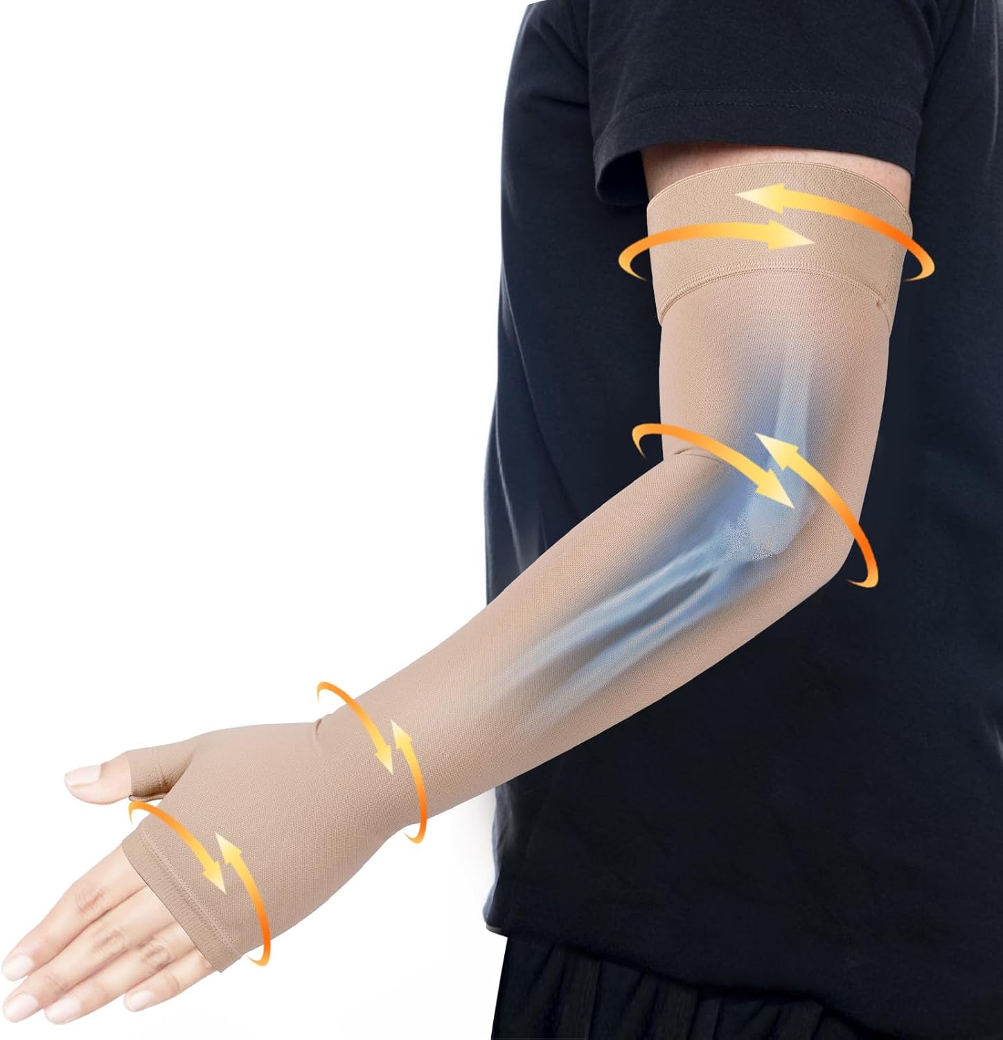 Hiball Lymphedema Compression Arm Sleeve with Gauntlet 20-30 mmHg Graduated Support

