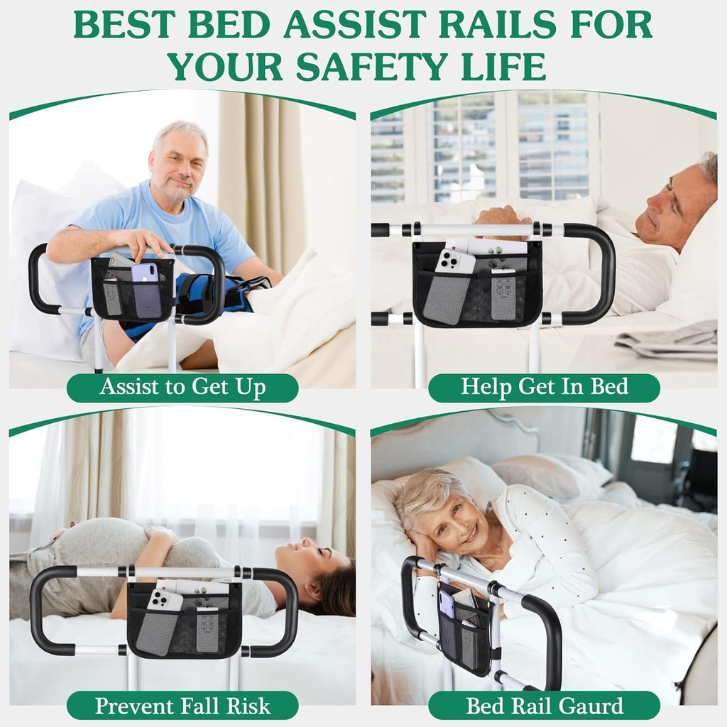 Sunisife Bed Assist Rail for Seniors, Adjustable Bedside Safety Grab Bar with Strap

