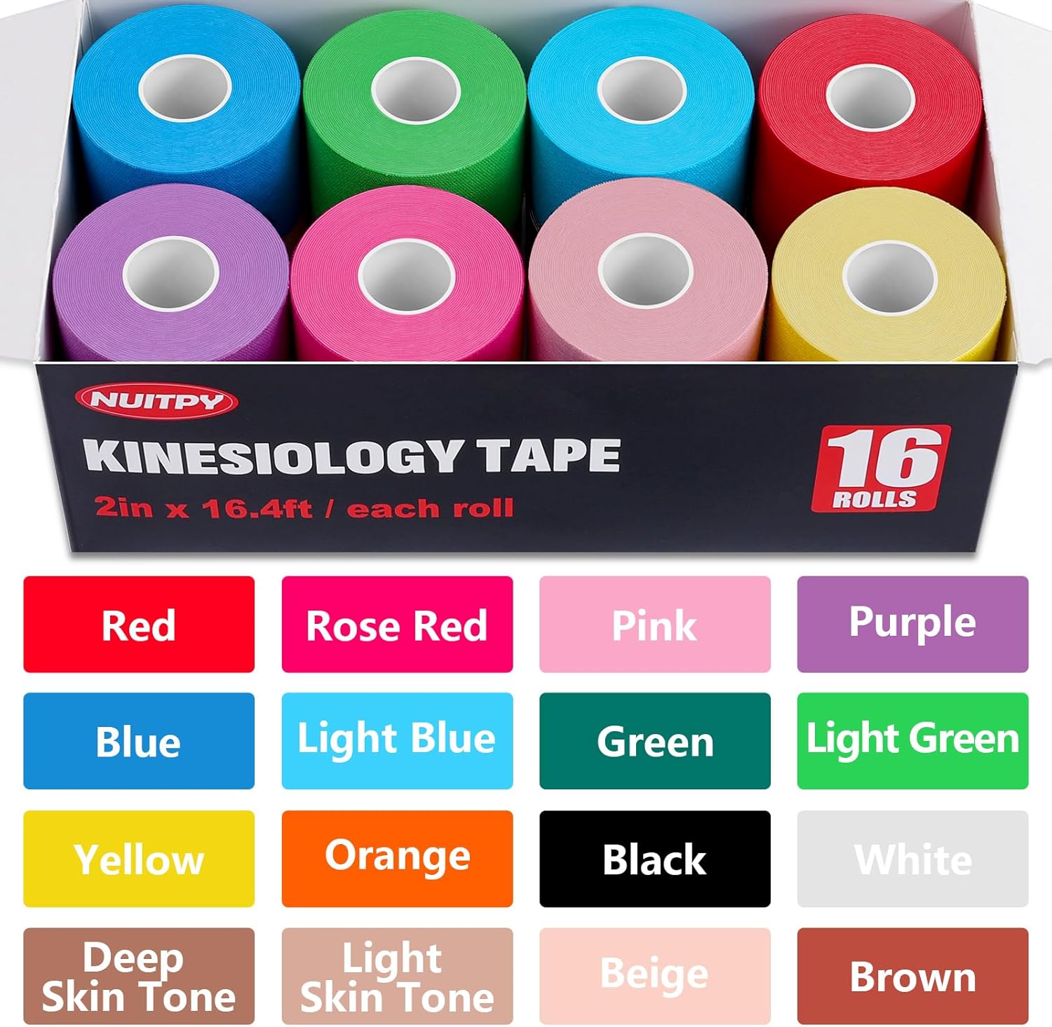 Waterproof Kinesiology Tape for Sports, Elastic Muscle Tape, 2-Inch Wide

