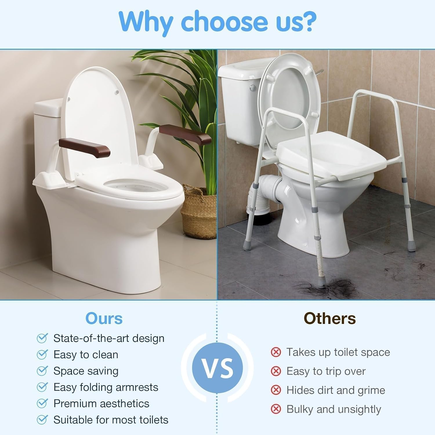 Toilet Safety Rails for Seniors Adjustable Toilet Grab Bars Handicap Support Frame

