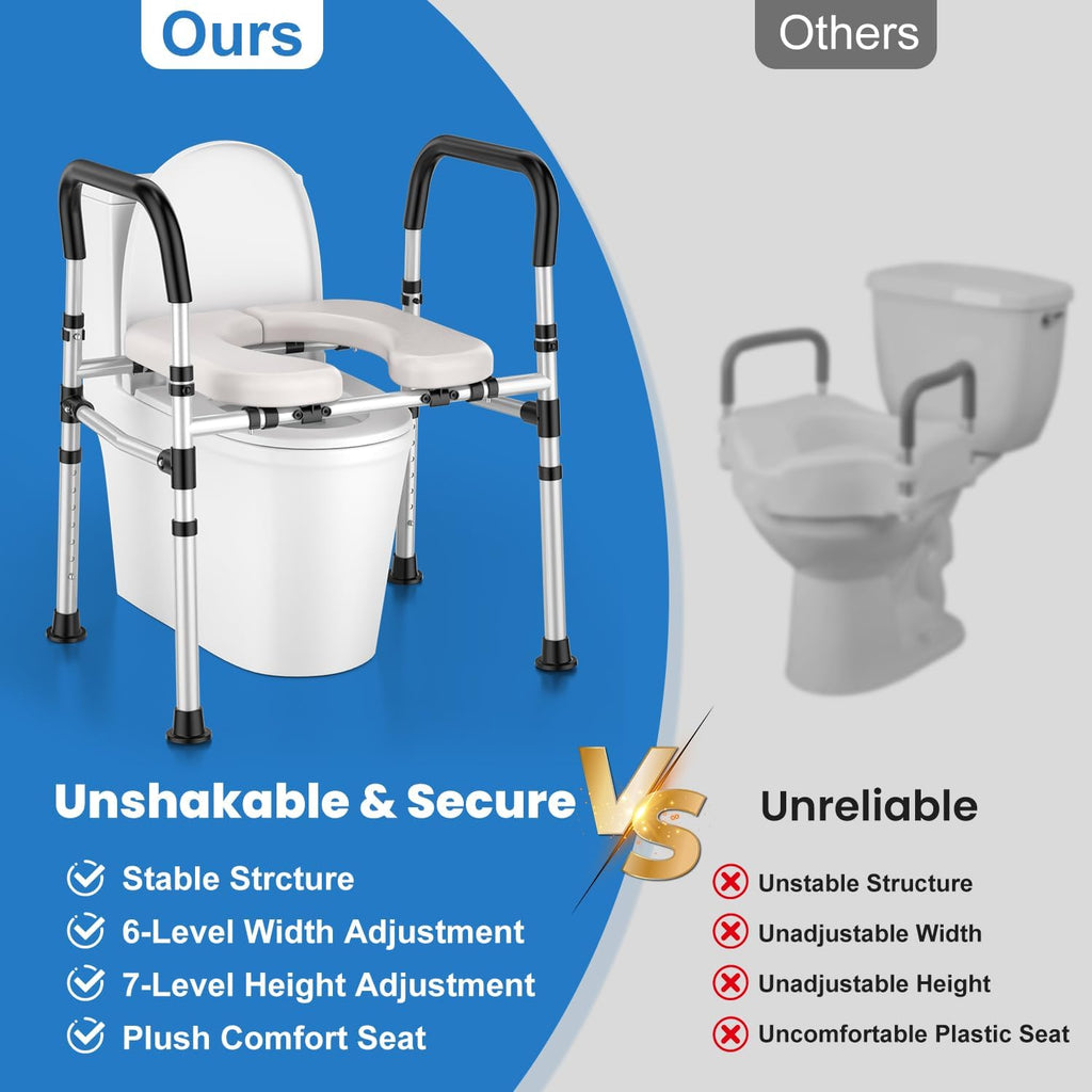 Raised Toilet Seat with Handles, Adjustable Height & Width, 400 lb Capacity

