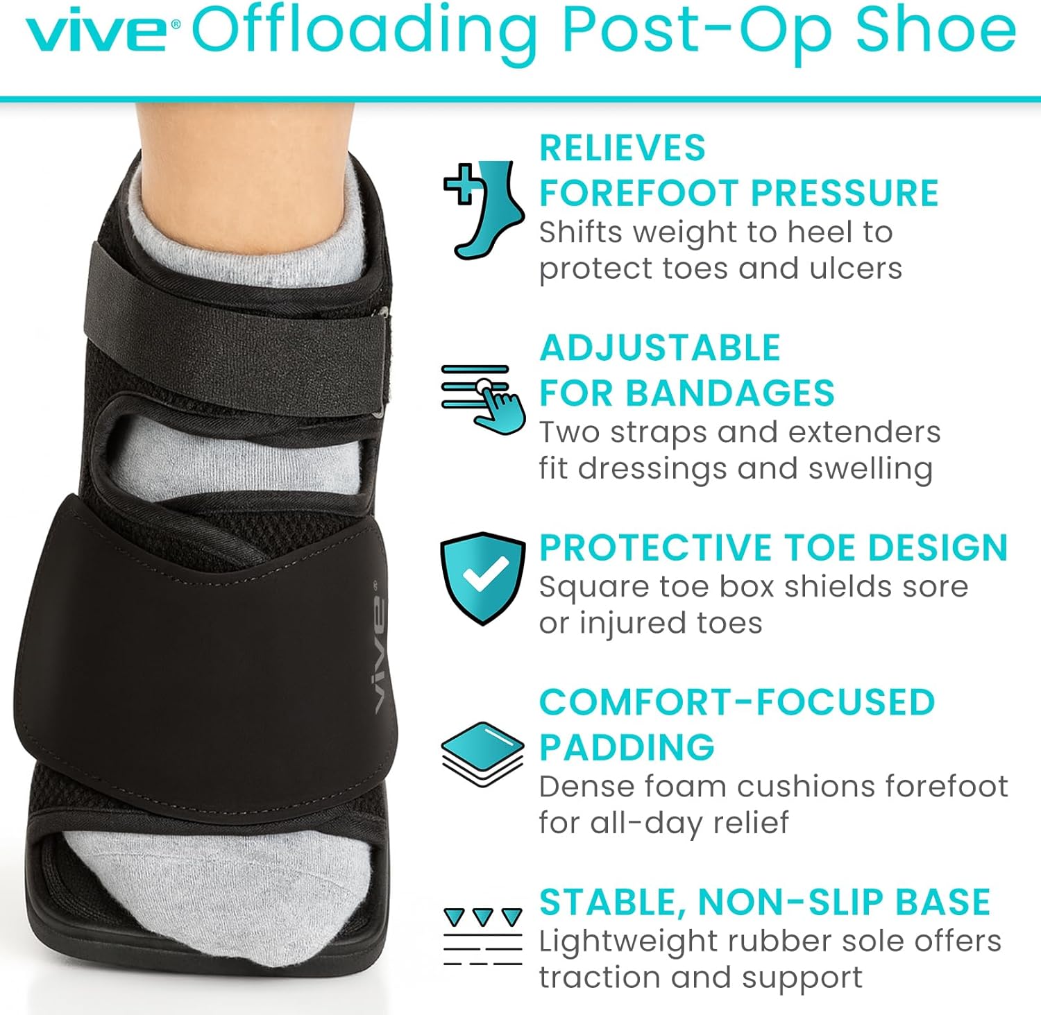 Vive Offloading Post-Op Shoe Forefront Wedge Boot for Broken Toe Recovery

