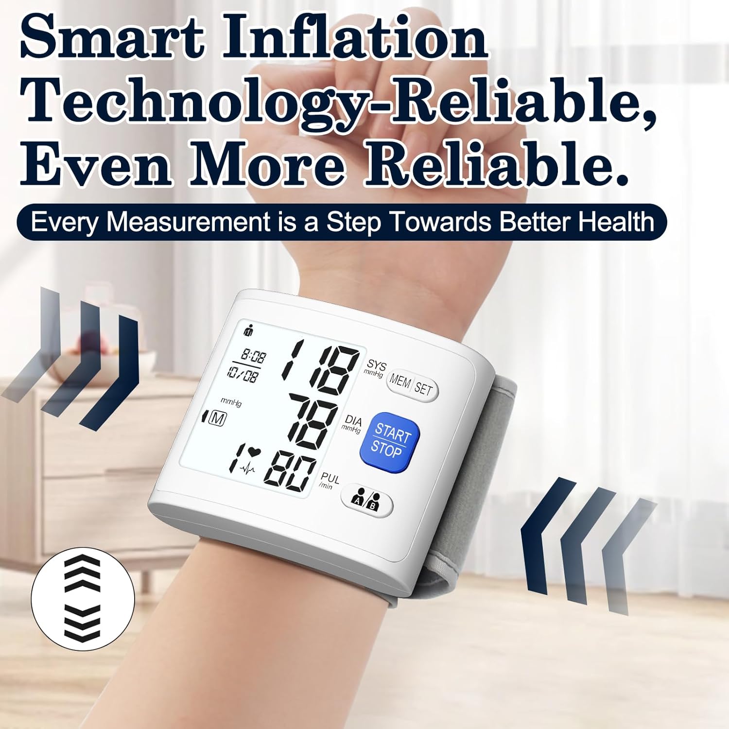 Wrist Blood Pressure Monitor LCD Display, Adjustable Cuff, Heart Rate Meter


