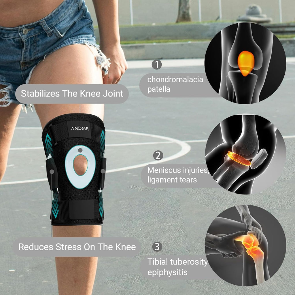 Knee Brace with Removable Dual Hinged Stabilizers and Patella Gel Pads

