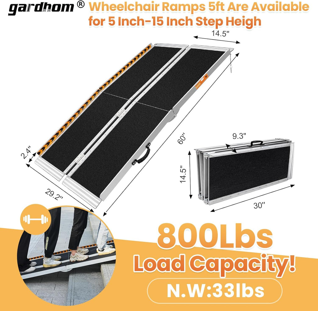 gardhom Wheelchair Ramp Foldable Aluminum Anti-Slip for Home Steps Threshold Doorways

