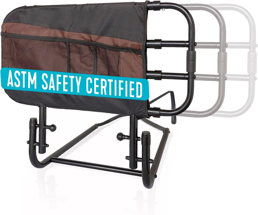 Stander EZ Adjust Bed Rail Adjustable Safety Assist Rail with Organizer Pouch, Black

