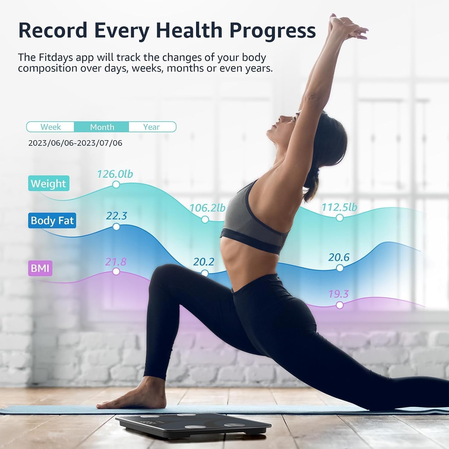Fitdays Smart Bathroom Scale Body Composition Analyzer with BMI App Sync

