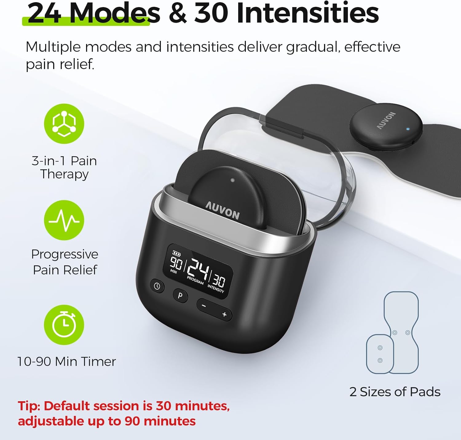 AUVON Wireless TENS Unit Muscle Stimulator with Rechargeable Case, 24 Modes

