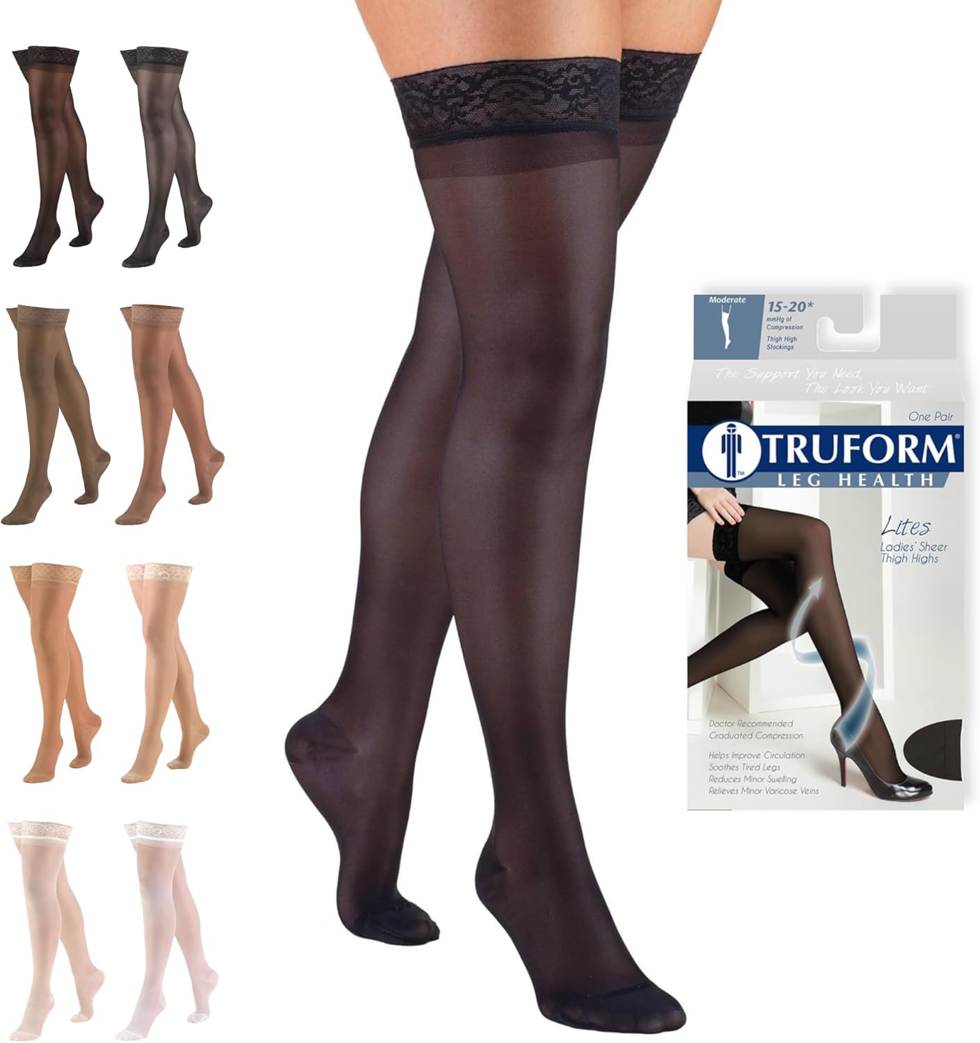 Truform Sheer Compression Stockings 15-20 mmHg Thigh High 20 Denier

