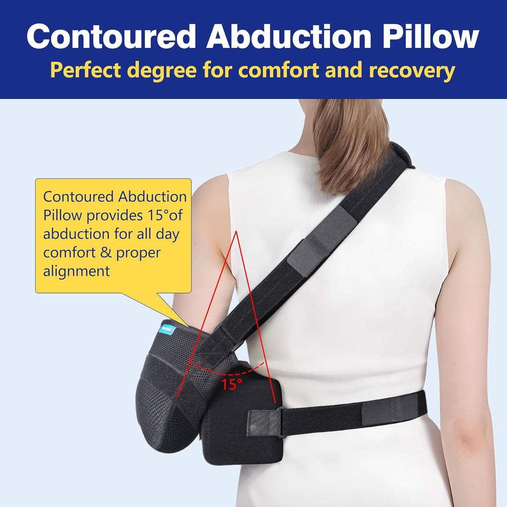 Shoulder Abduction Sling Immobilizer, Padded Rotator Cuff Support Brace with Pillow

