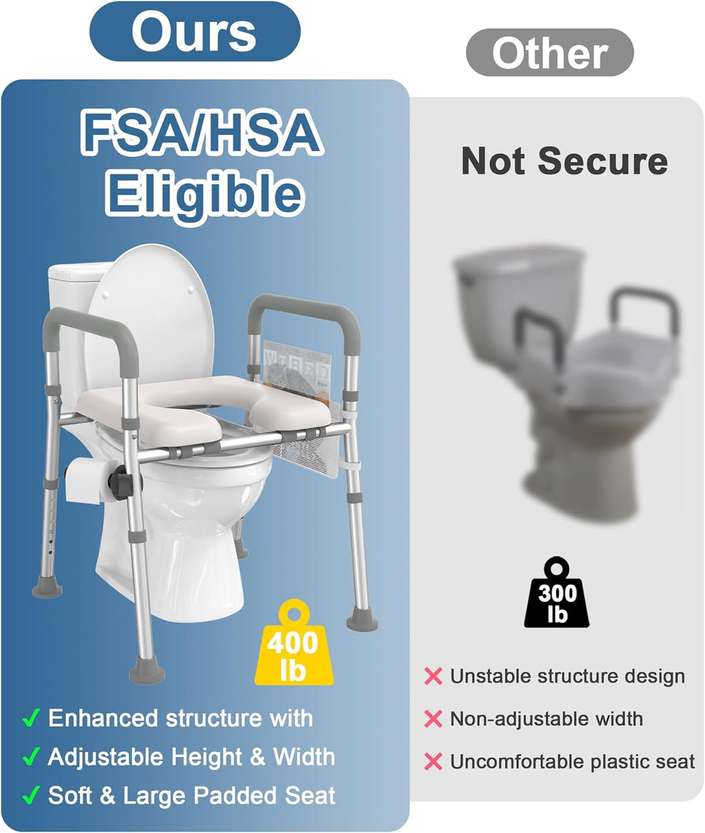 HOMLAND Raised Toilet Seat with Handles, Adjustable Height & Width, Padded Riser

