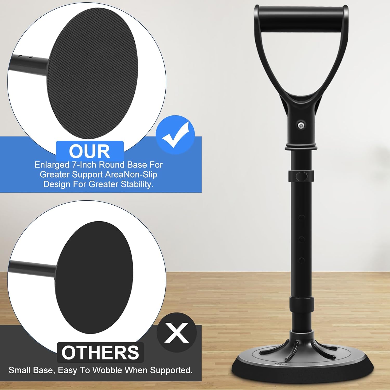 Upgraded Portable Standing Aid with Non-Slip 7-Inch Rubber Foot, Adjustable Height

