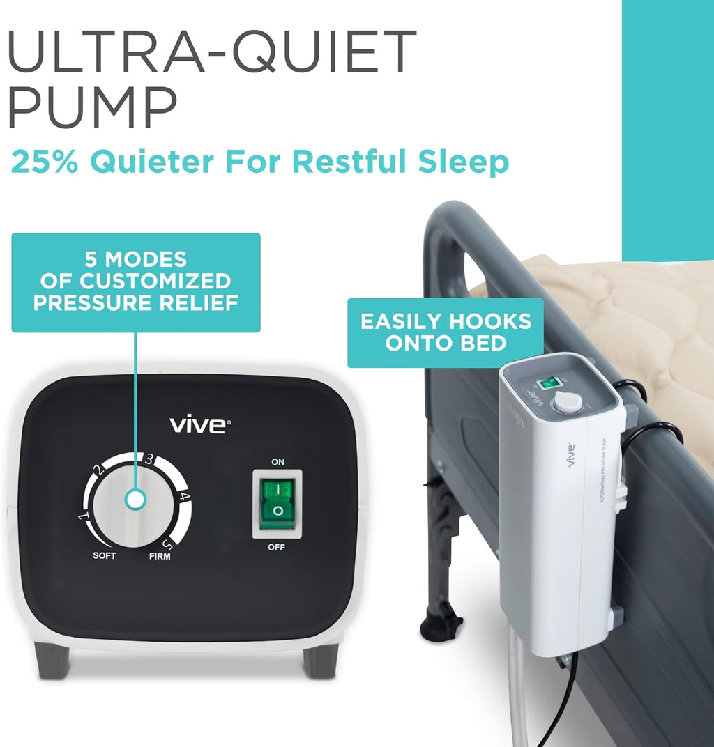 Vive Alternating Air Pressure Mattress Pad with Waterproof Cover and Quiet Pump

