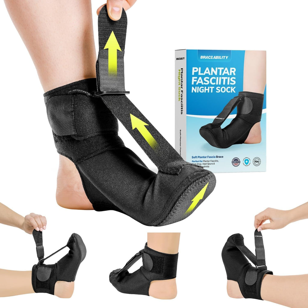 BraceAbility Plantar Fasciitis Night Splint Sock for Sleeping, Heel Pain Relief

