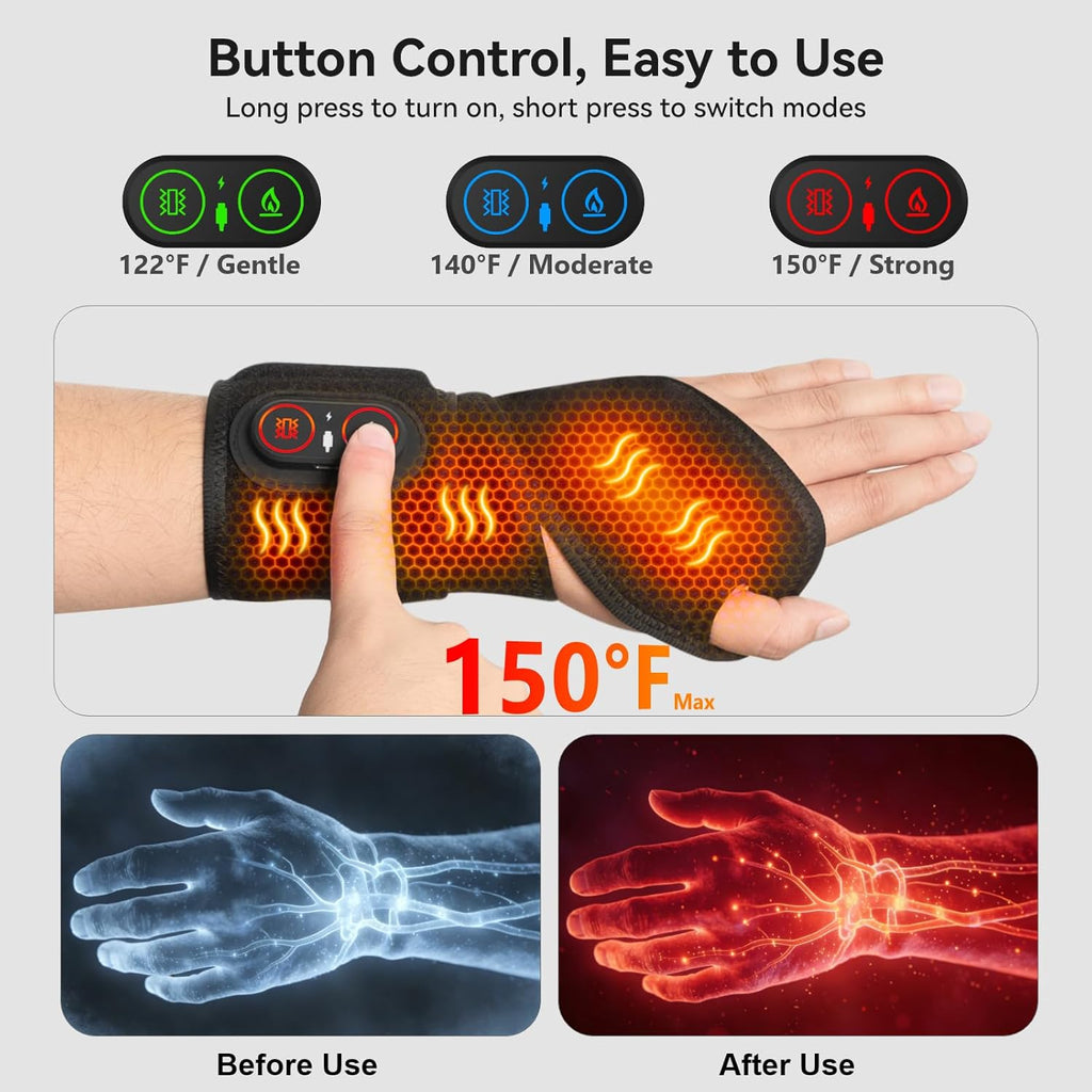 Yabuu Cordless Wrist Heating Pad with Massage for Carpal Tunnel and Arthritis

