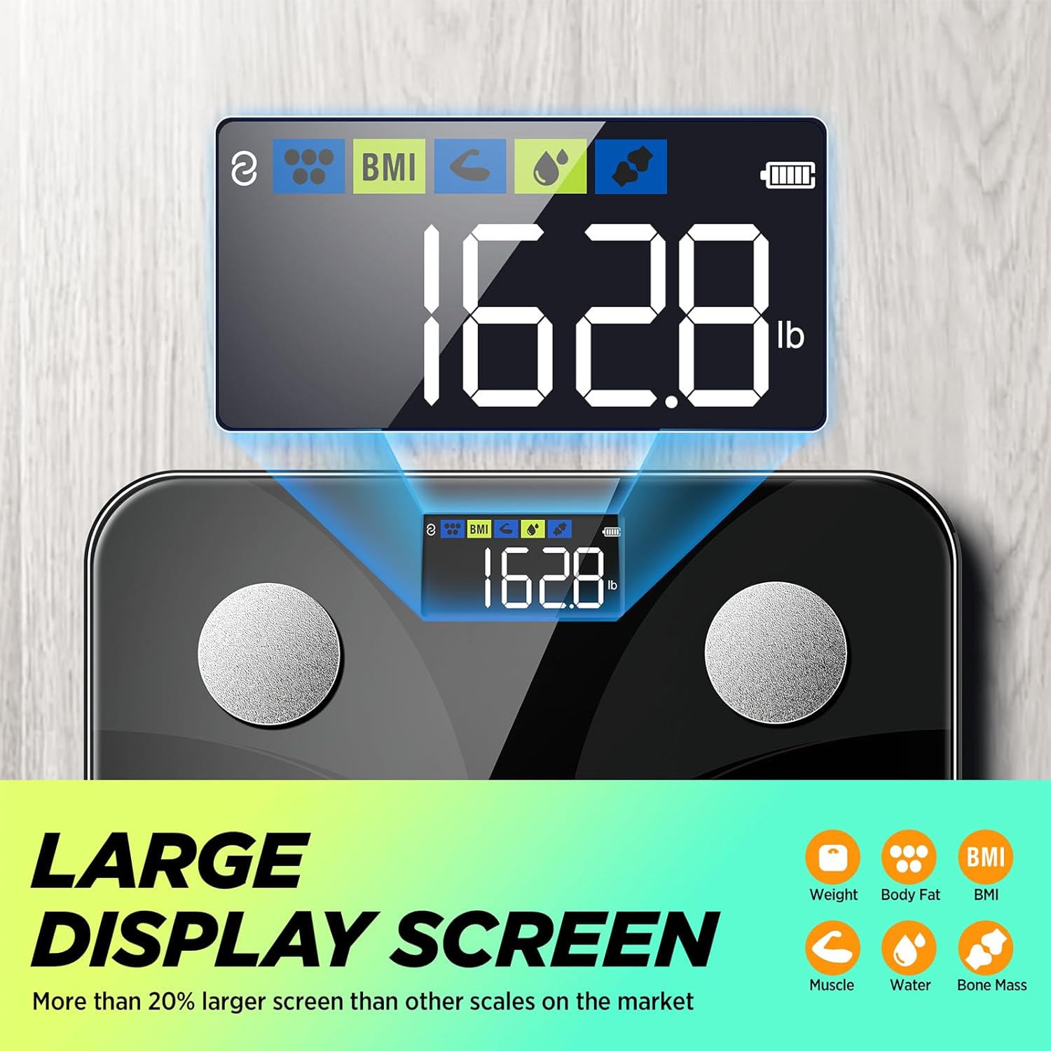 RunSTAR Digital Bathroom Body Composition Smart Scale with Large LCD Display and App

