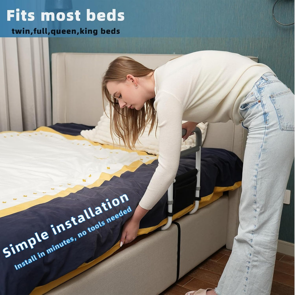 Bed Assist Rail for Elderly Adults, Non-Slip Bed Grab Bar with Storage Pocket

