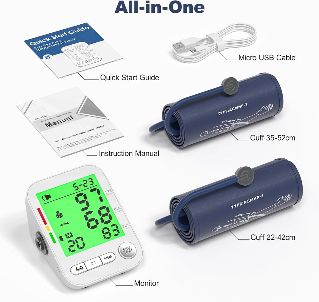 Upper Arm Digital Blood Pressure Monitor, Electronic Sphygmomanometer with LCD

