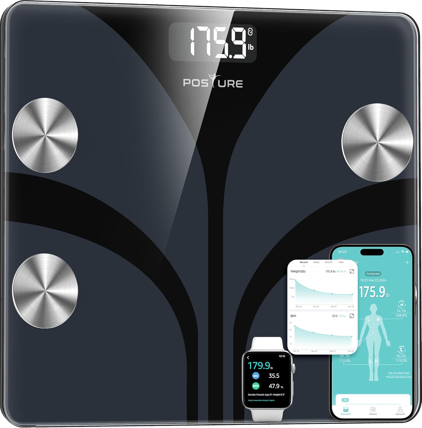 Fitdays Smart Bathroom Scale Body Composition Analyzer with BMI App Sync


