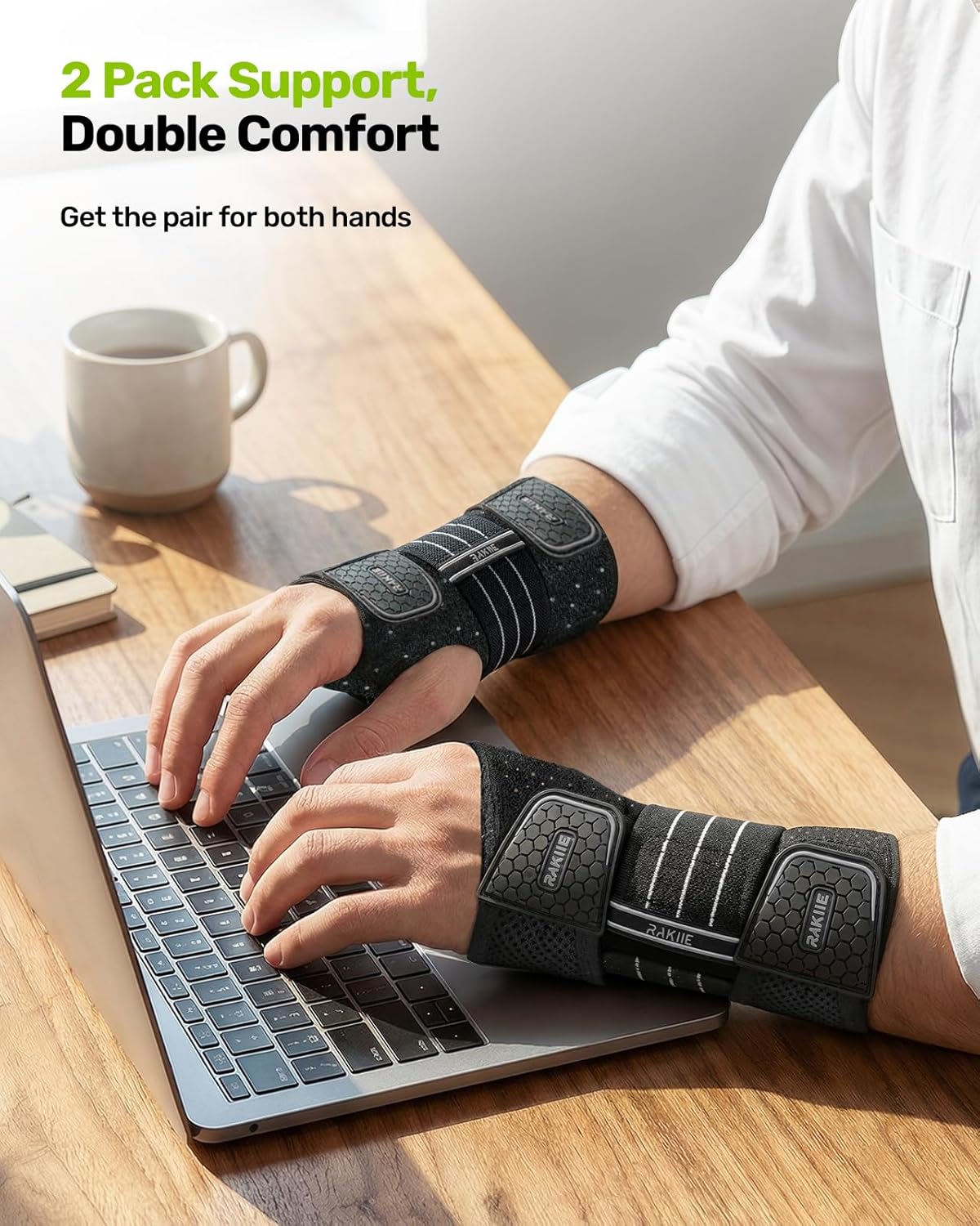 Rakiie 2-Pack Carpal Tunnel Wrist Braces, Adjustable Wrist Support Splint

