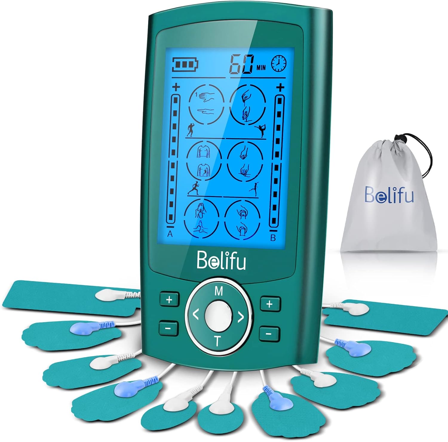 Belifu Dual Channel TENS EMS Unit Muscle Stimulator 24 Modes Electronic Pulse Massager

