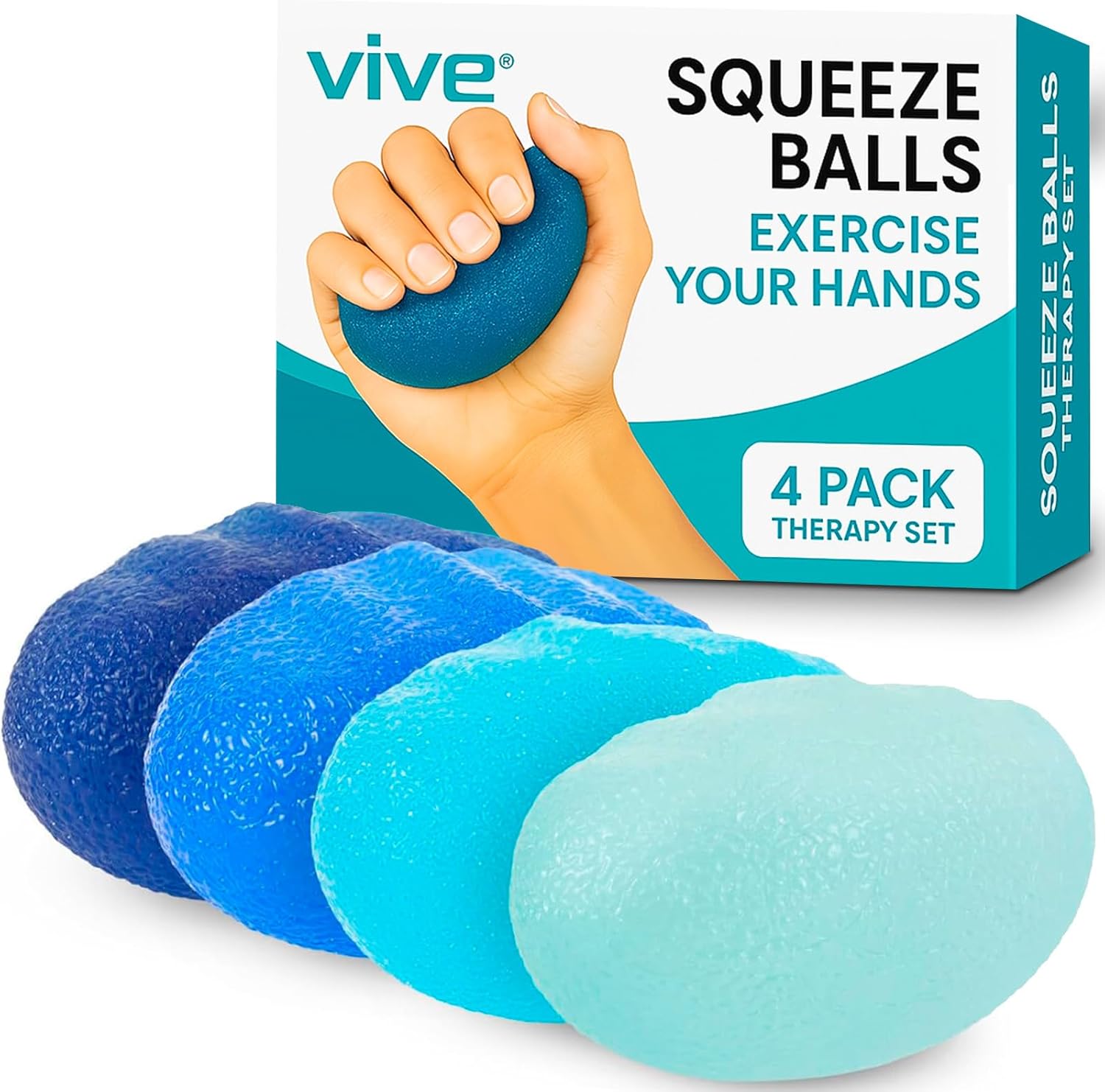 Vive Squeeze Balls Hand Therapy Set Grip Strengthener Stress Relief Massage Putty

