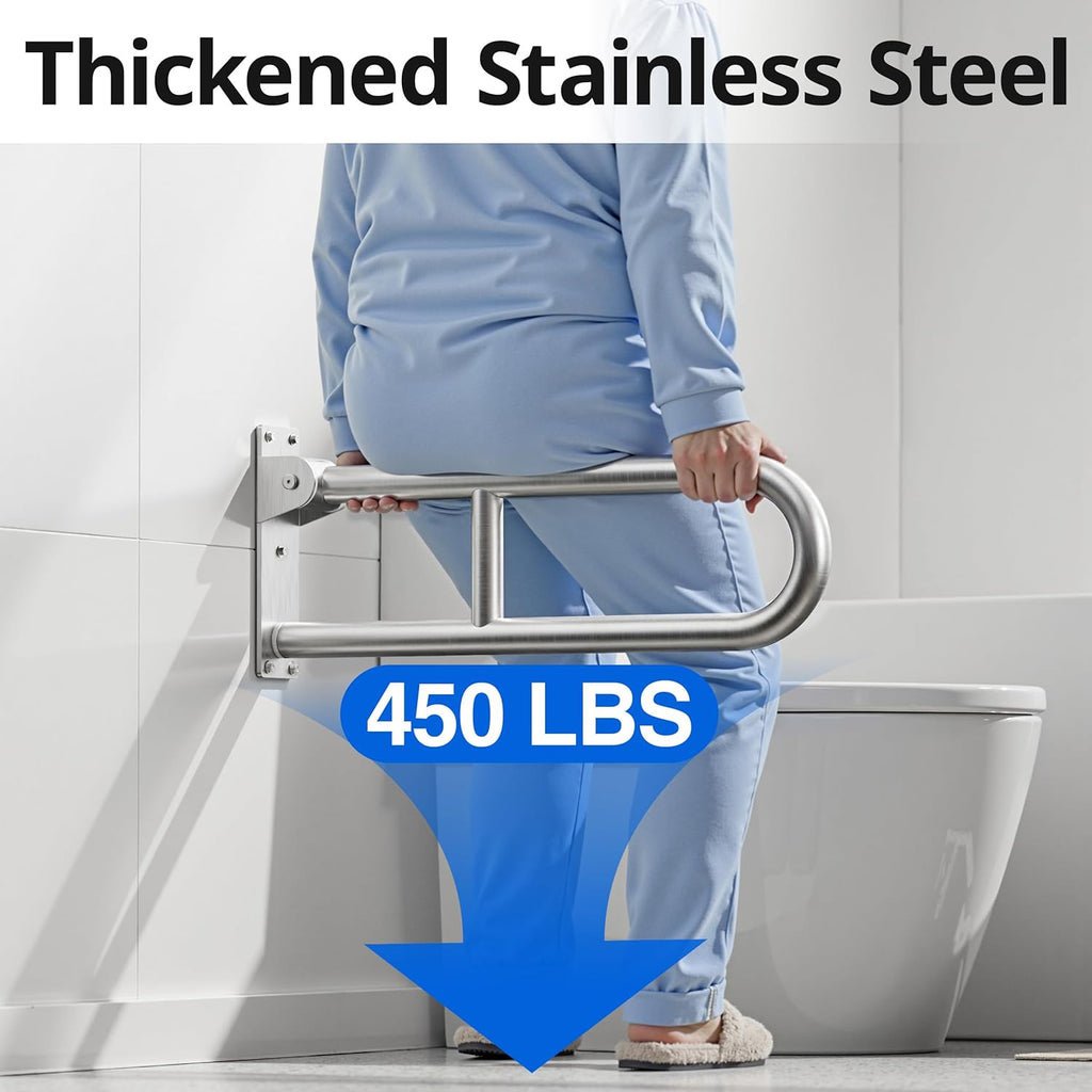 Toilet Grab Bar Bathroom Safety Handrail Wall Mounted, 304 Stainless Steel Flip-Up

