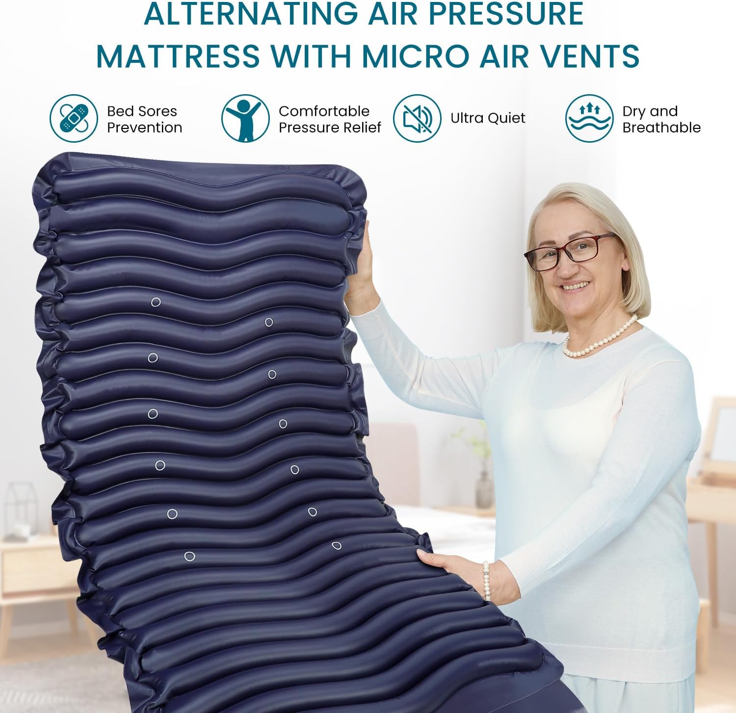 Kekoy Alternating Air Pressure Mattress Pad, Waterproof Hospital Bed Topper with Pump


