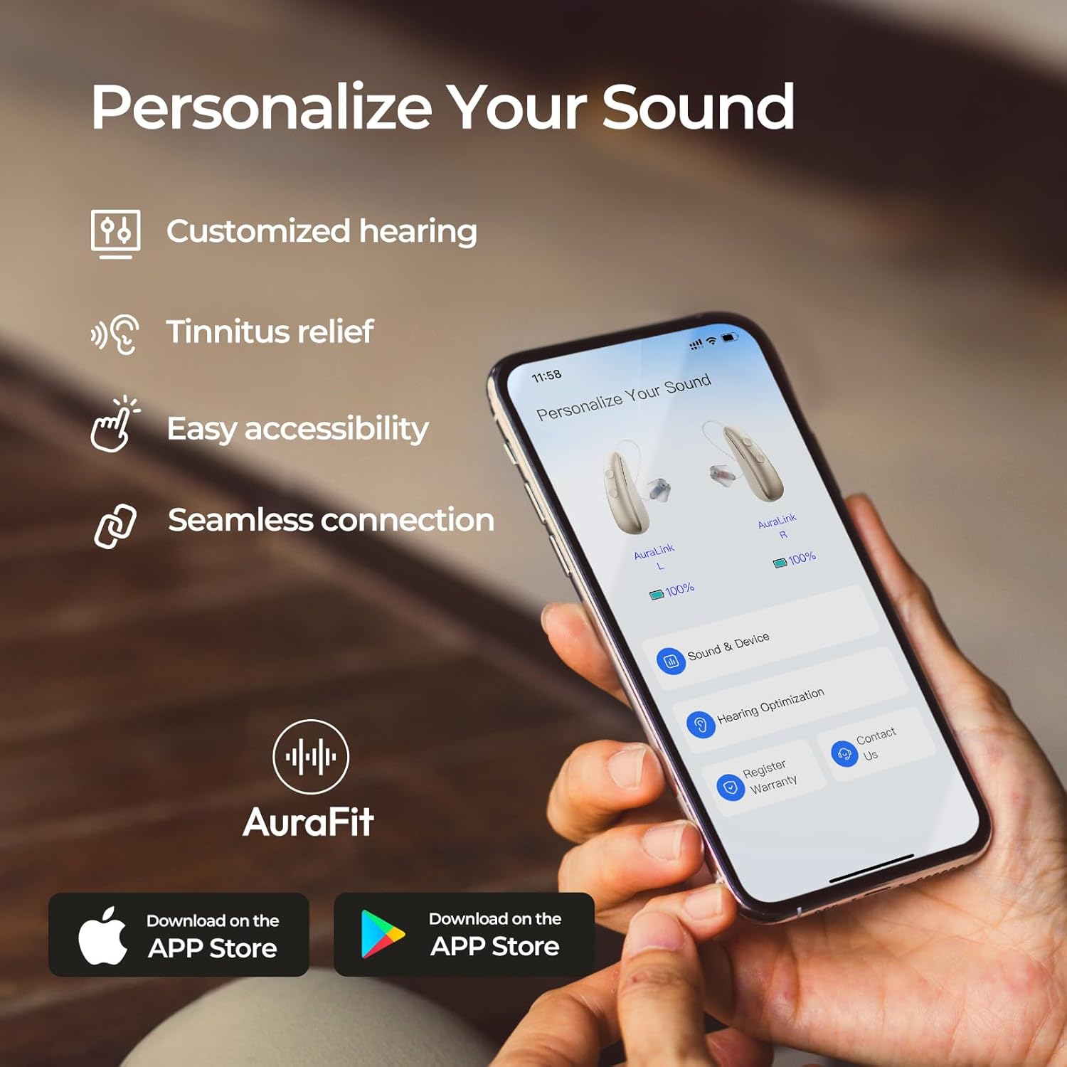 iBstone AuraLink Bluetooth Hearing Aids for Seniors, App-Controlled RIC, OTC

