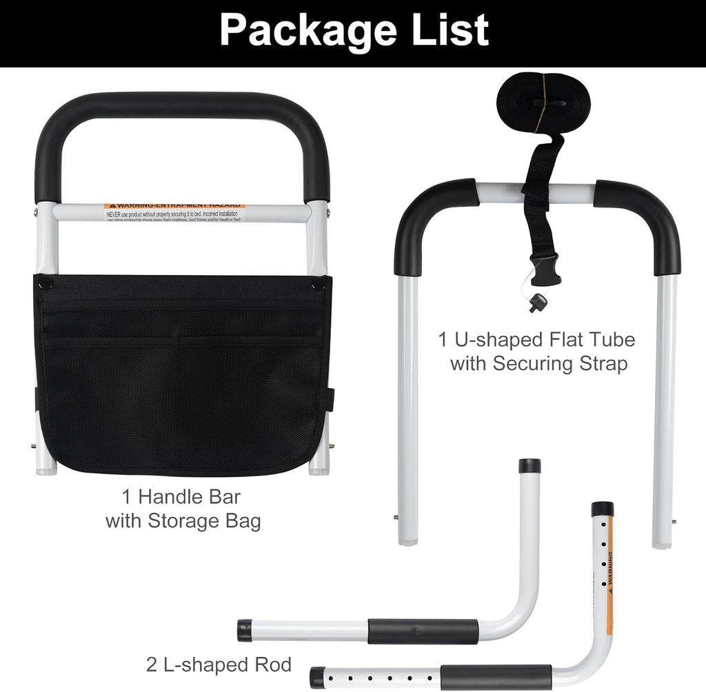 Adjustable Portable Bed Safety Rail for Seniors, Bed Assist Bar with Storage Bag

