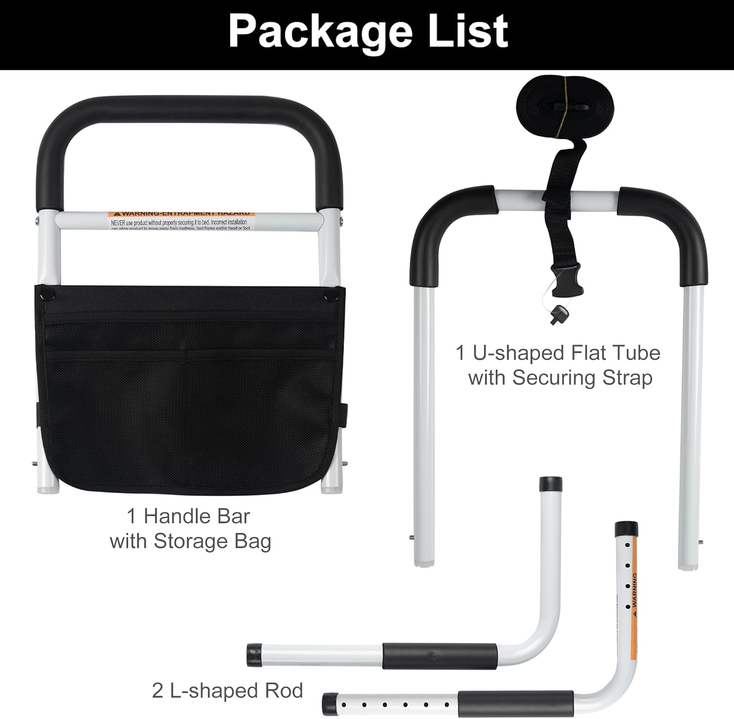 Adjustable Portable Bed Safety Rail for Seniors, Bed Assist Bar with Storage Bag


