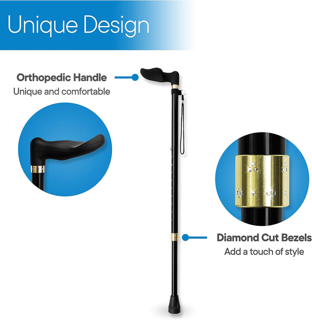 RMS Orthopedic Offset Walking Cane with Contoured Handle, Anti-Slip Rubber Base


