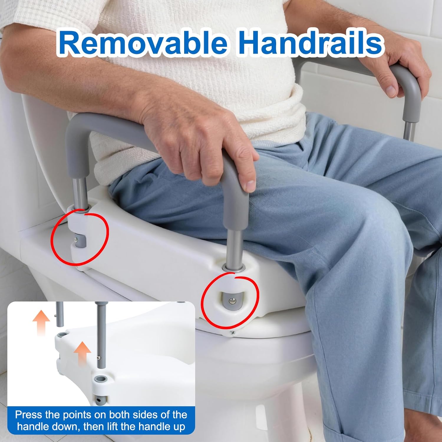 Raised Toilet Seat Riser with Removable Padded Handles, 5-Inch Lift

