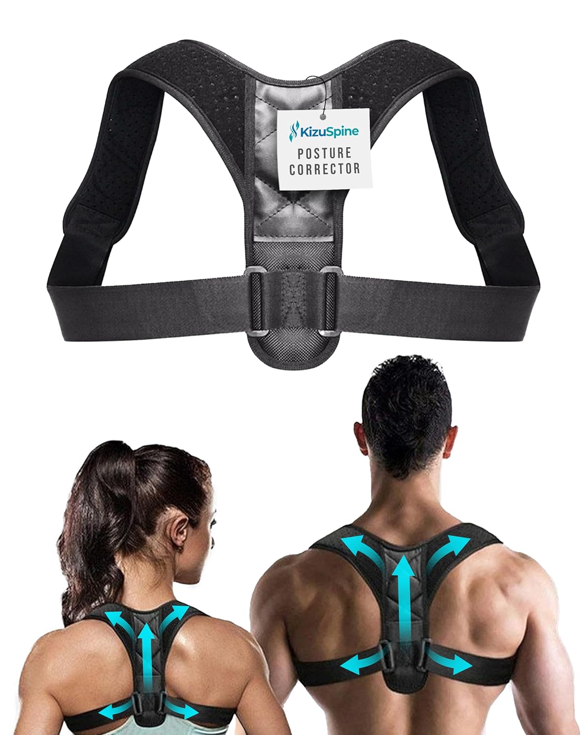 Kizu Posture Corrector for Upper Back and Shoulders, Adjustable Support Brace

