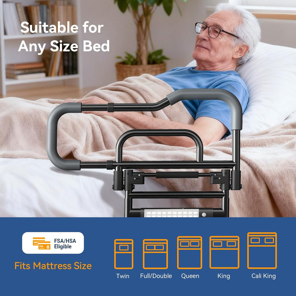 Bed Rails for Seniors, Foldable Bed Assist Rails with LED Night Light

