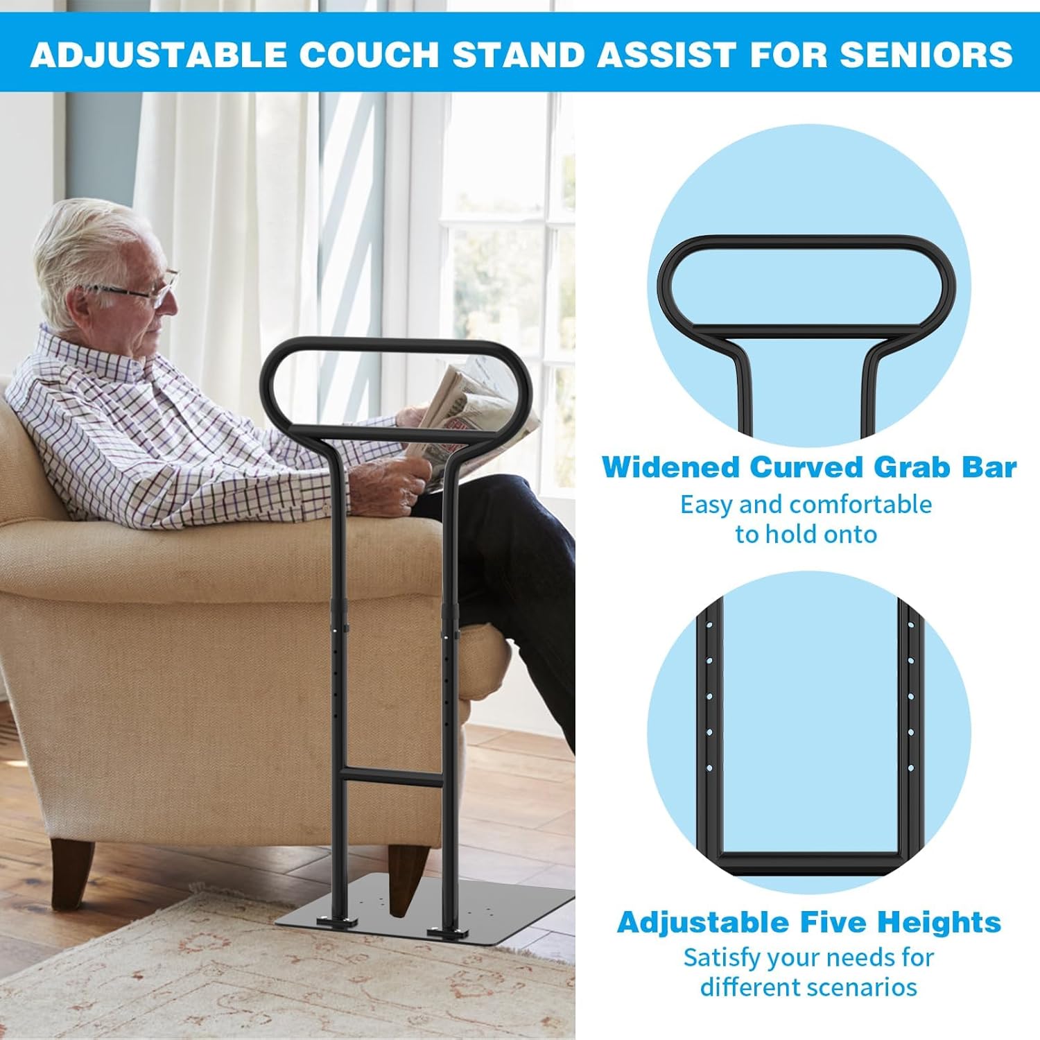 THOOUM Adjustable Bed Rail for Elderly Safety, Stand Assist Handle

