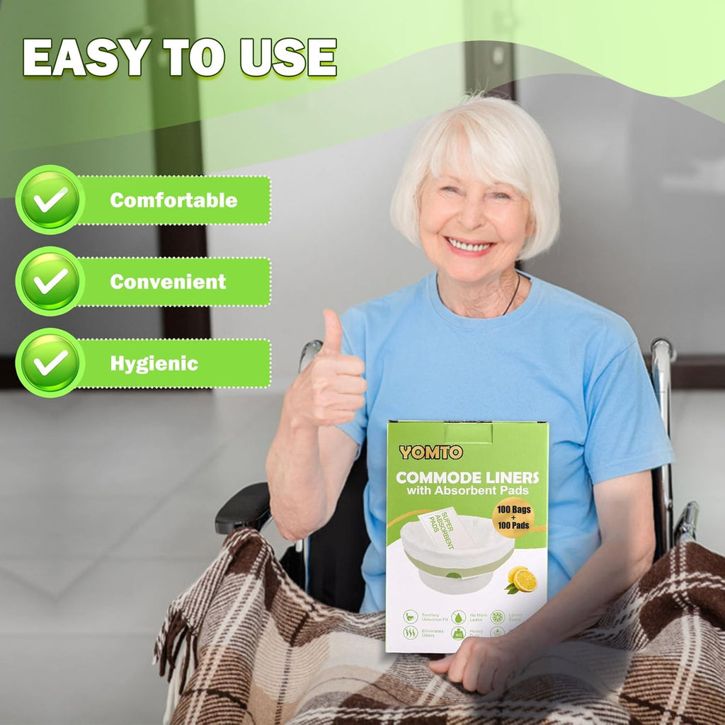 Commode Liners with Absorbent Pads, Leak-Proof Disposable Toilet Bags

