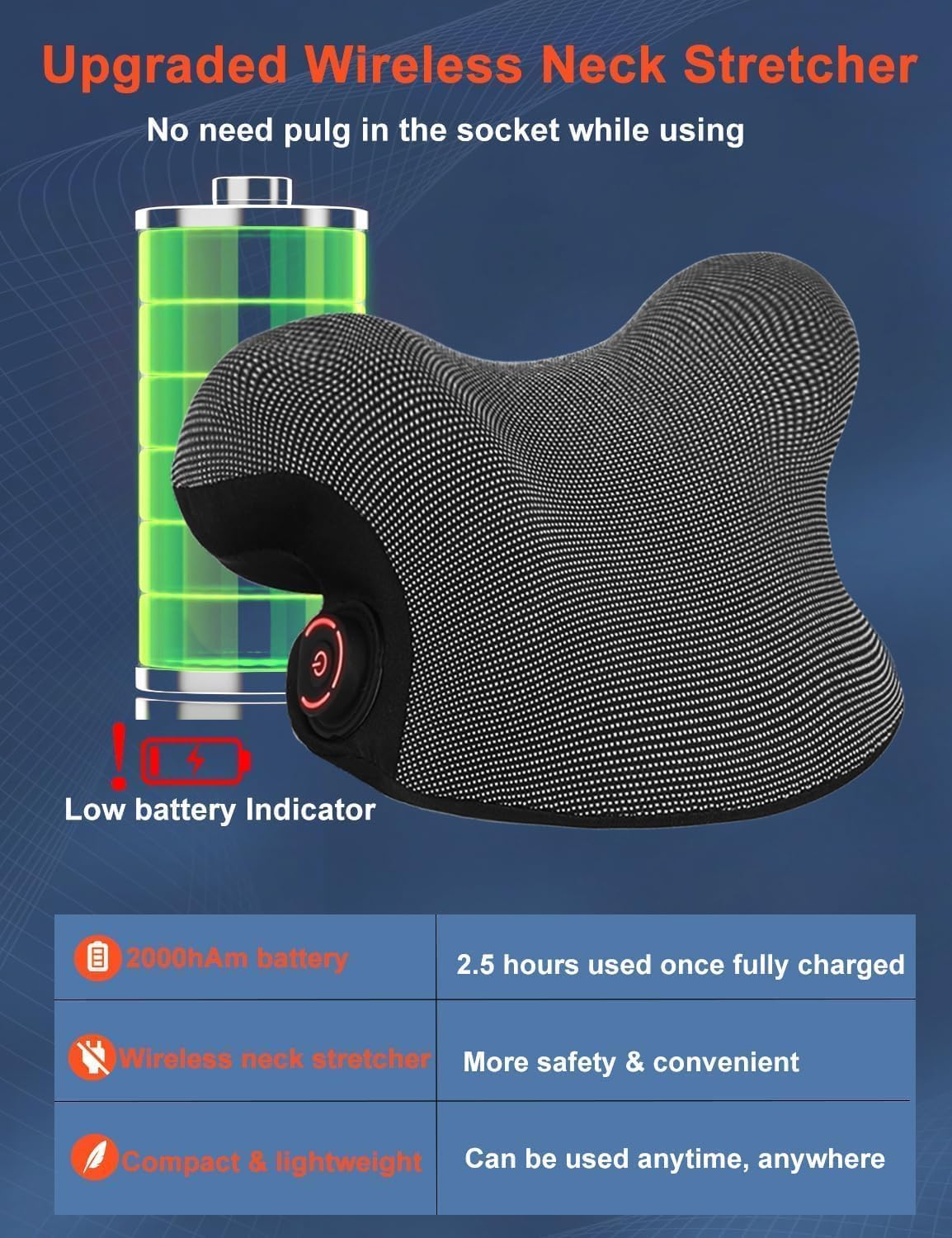 Wireless Heated Neck Stretcher, Cervical Traction Device with Heating Pad


