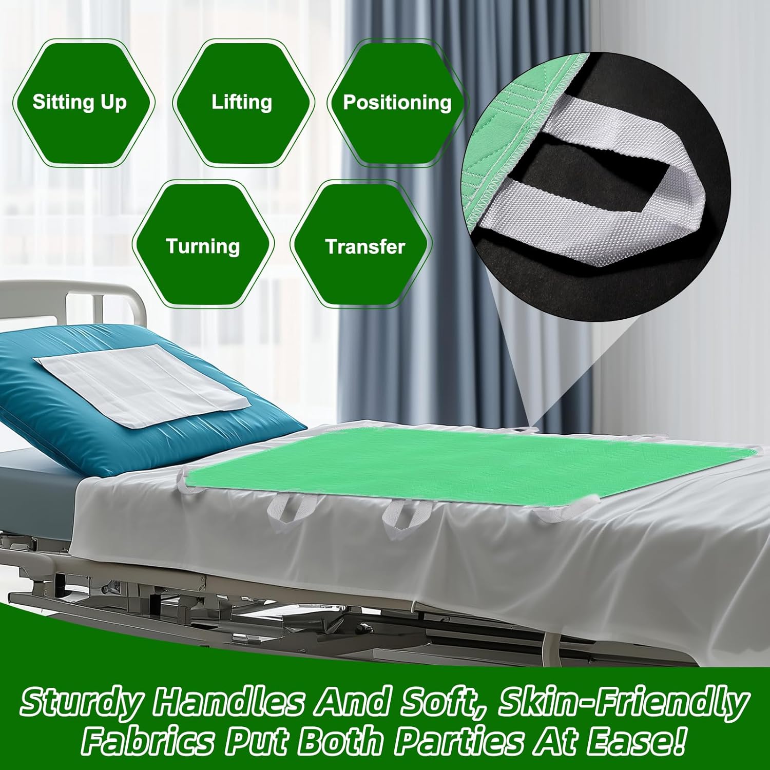 Positioning Bed Pad with Handles Waterproof Washable Reusable Bed Pad for Elderly

