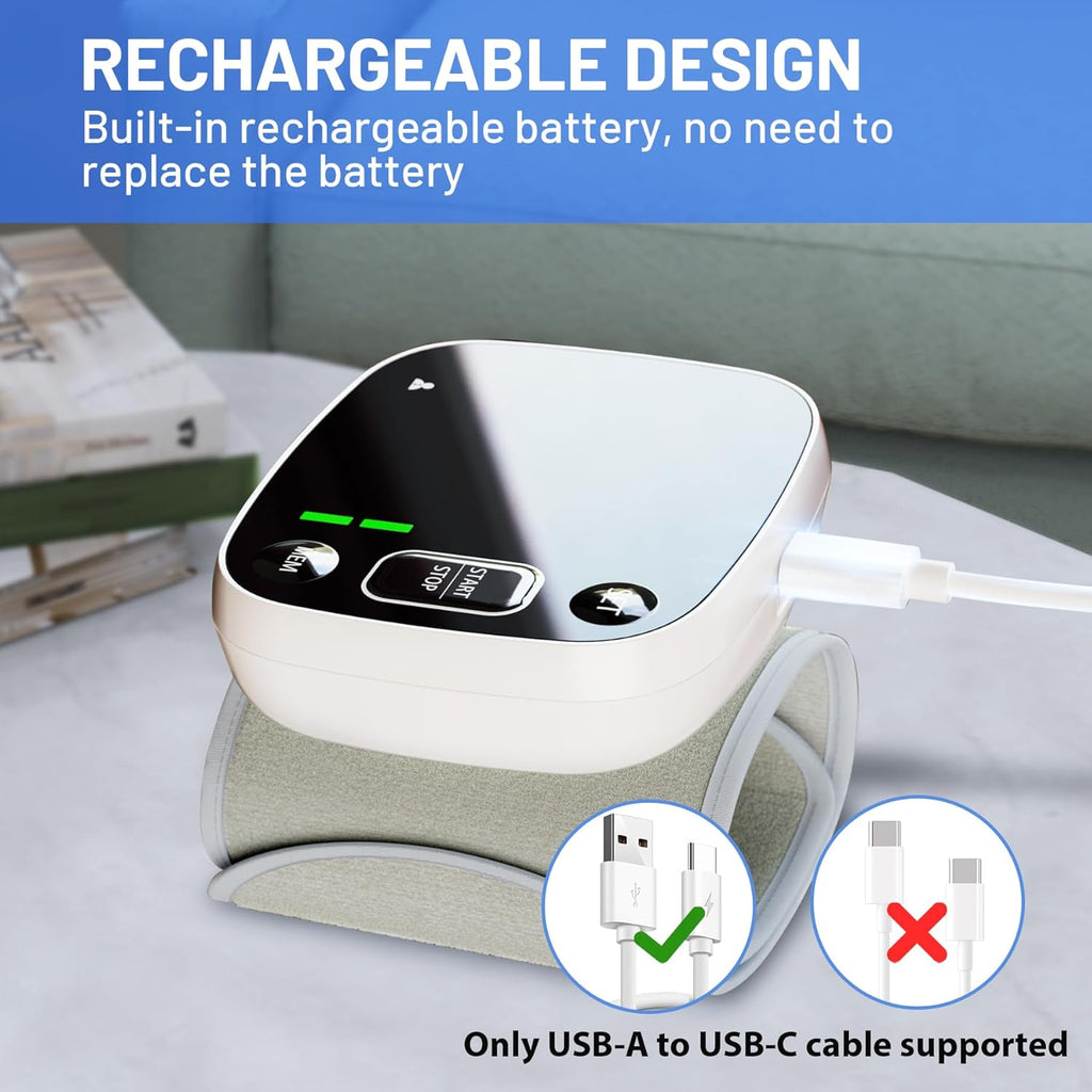 Rechargeable Wrist Blood Pressure Monitor for Home Use, Adjustable Cuff, Voice, 2 Users

