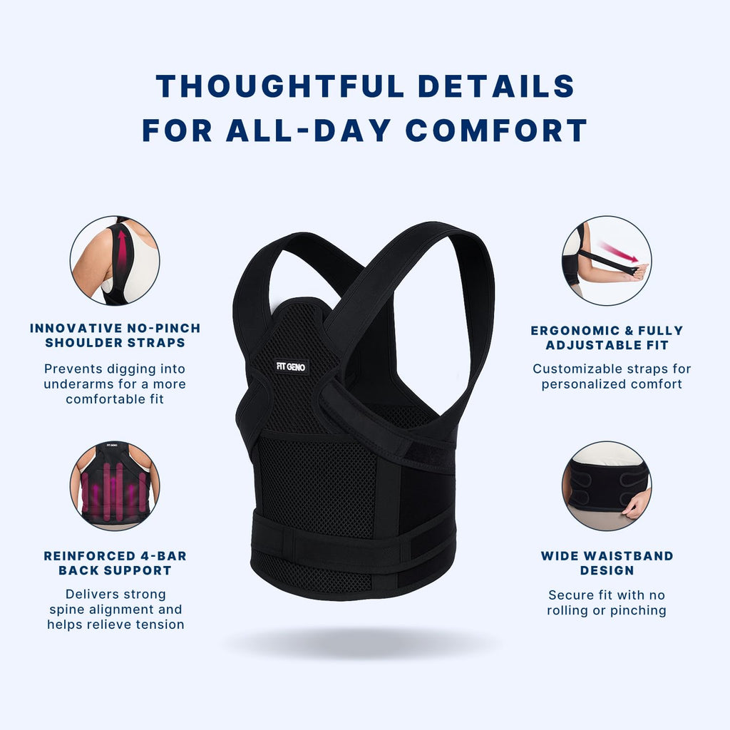 Fit Geno Posture Corrector Back Brace with Adjustable Shoulder Straightener Support

