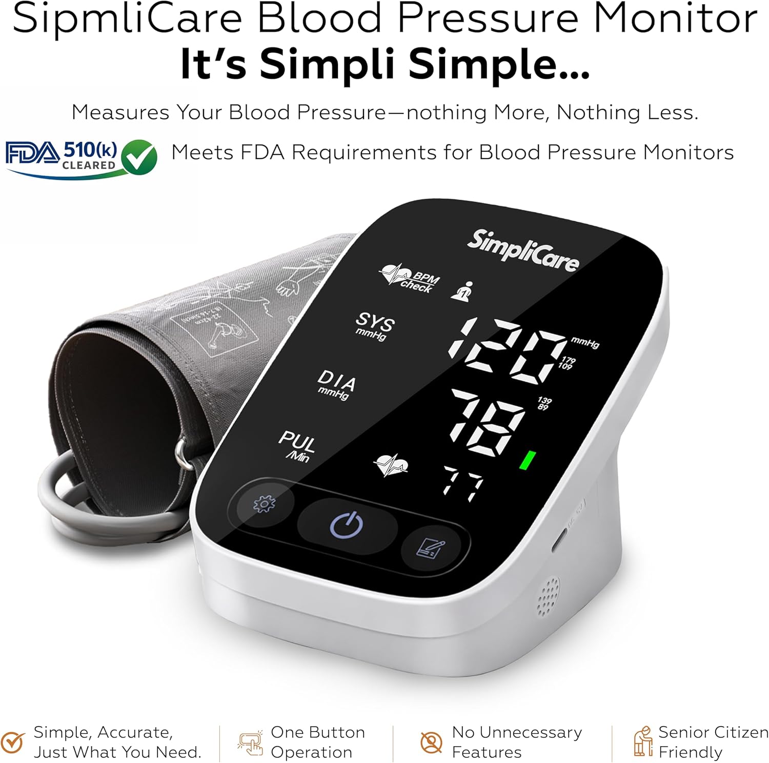 Upper Arm Blood Pressure Monitor with XL Cuff, LED Display, 2-User Memory

