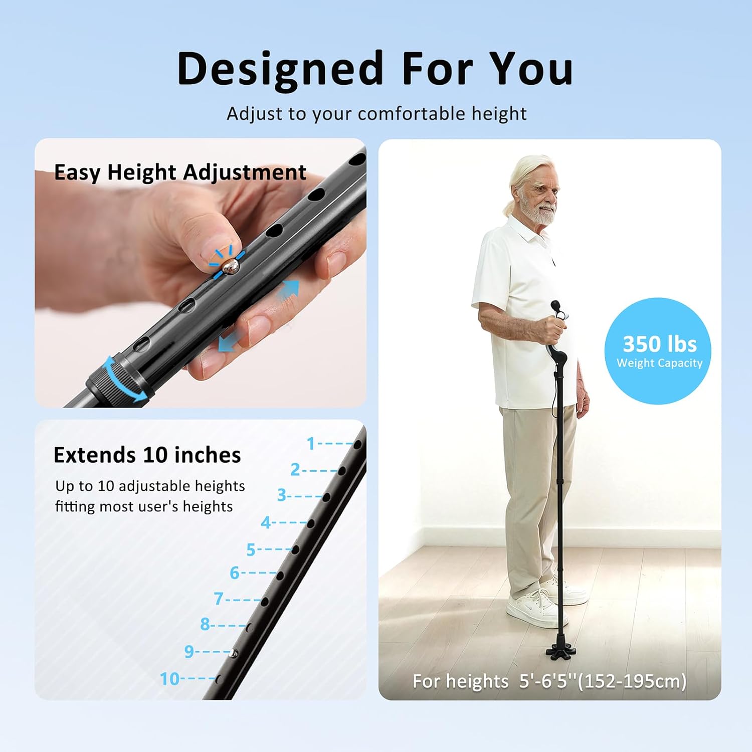REHAND Adjustable Walking Cane for Seniors, Ergonomic Anti-Slip Grip, Foldable

