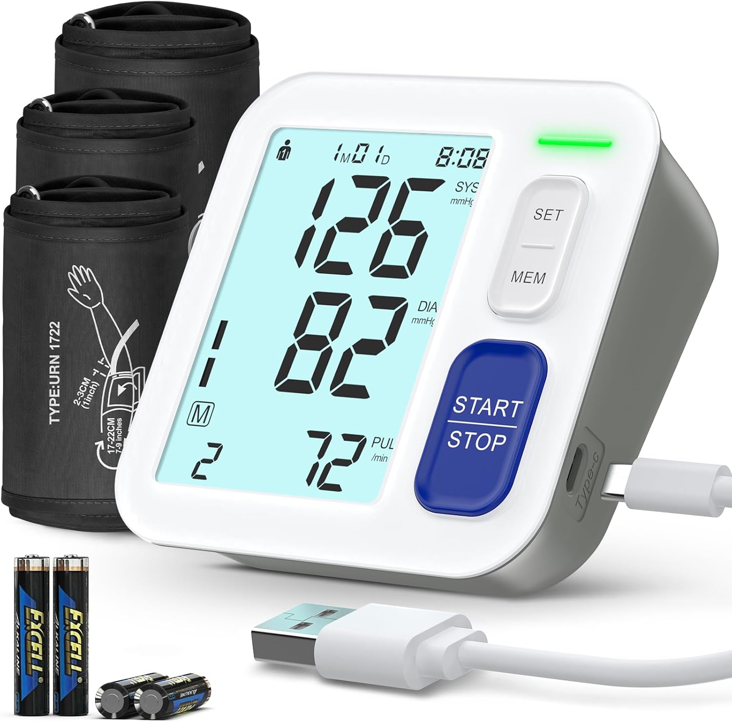 AQESO Upper Arm Blood Pressure Monitor, Automatic Digital BP, 3 Cuff Sizes

