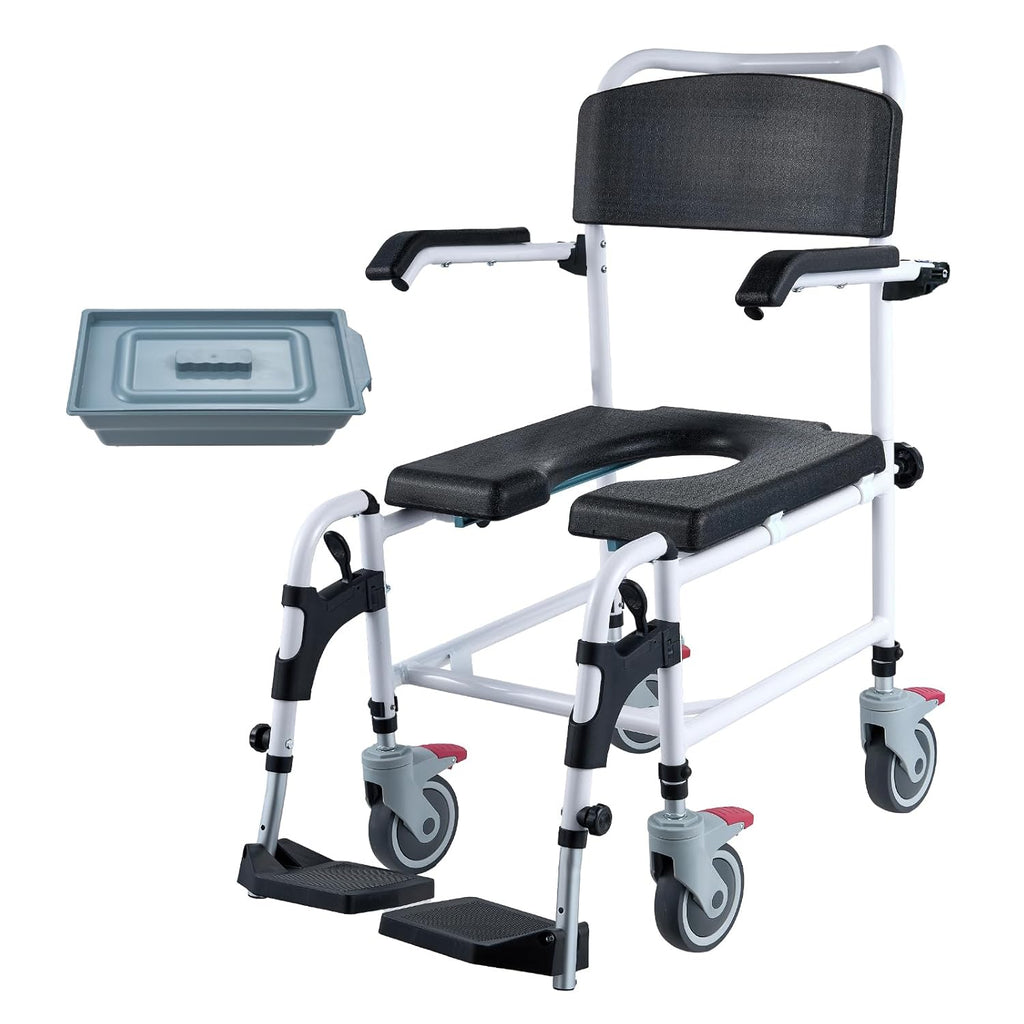 VEVOR 4-in-1 Shower Commode Wheelchair with Removable Bucket, Flip-Up Arms, 350 lbs

